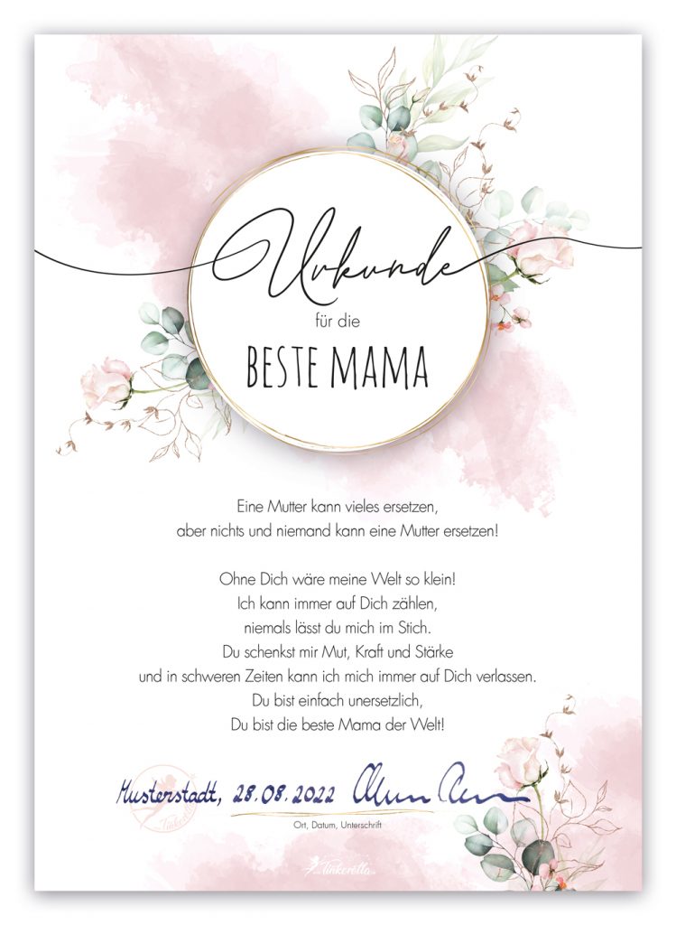 Urkunde Beste Mama "Rose"