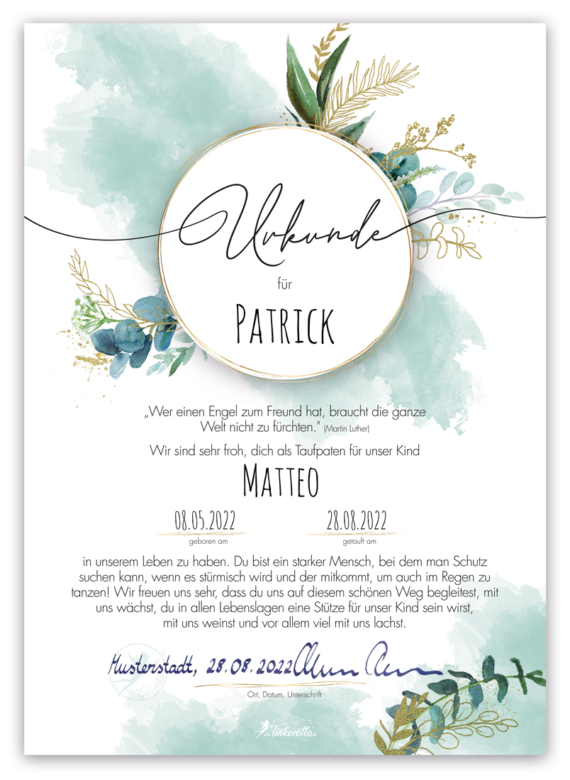 Tinkerella Taufpaten-Urkunde „Blue“