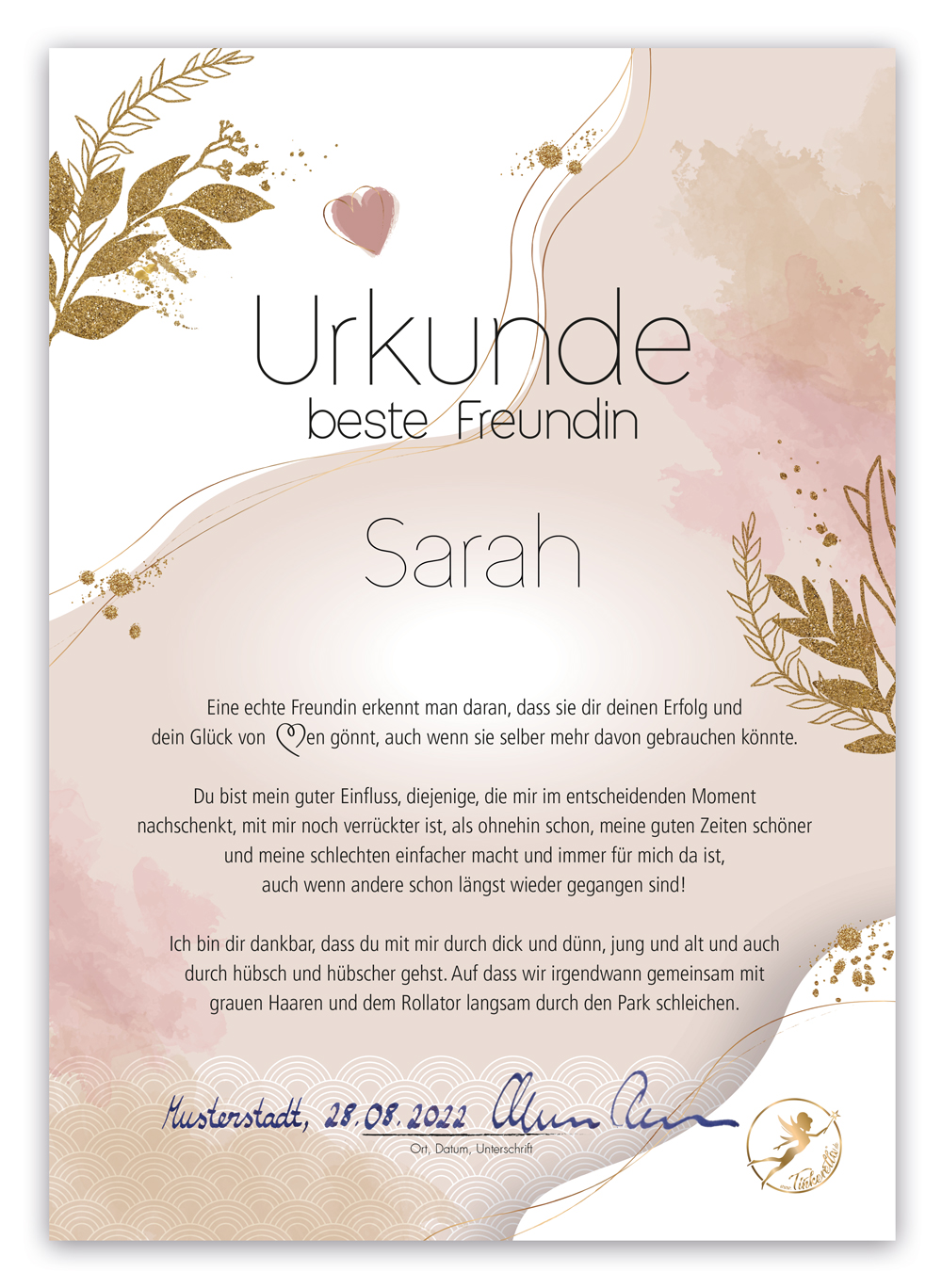 Urkunde Beste Freundin “Gold” Tinkerella.de