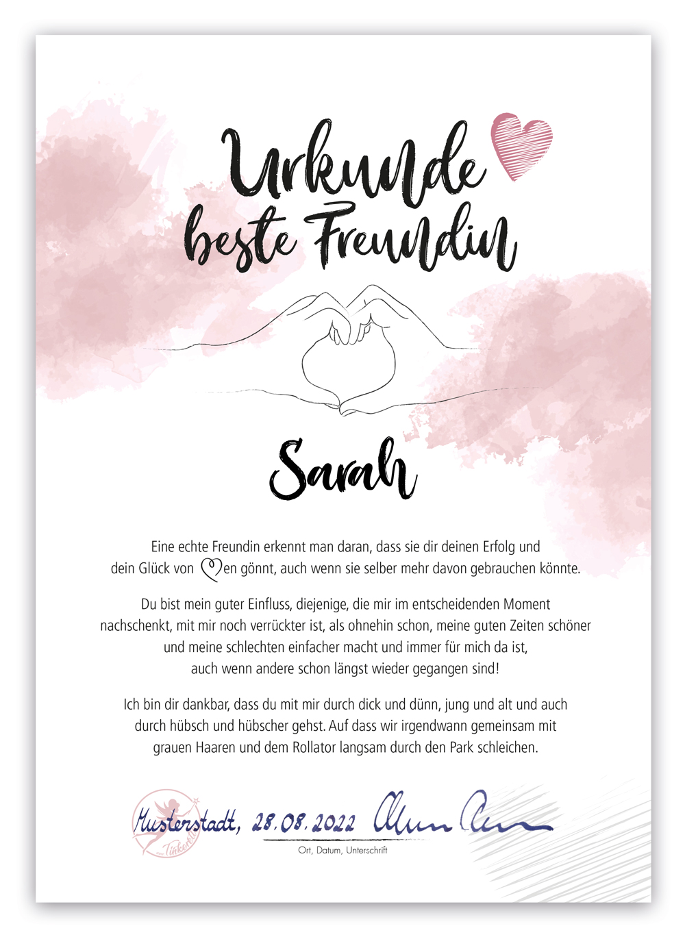 Urkunde Beste Freundin “Herz” Tinkerella.de
