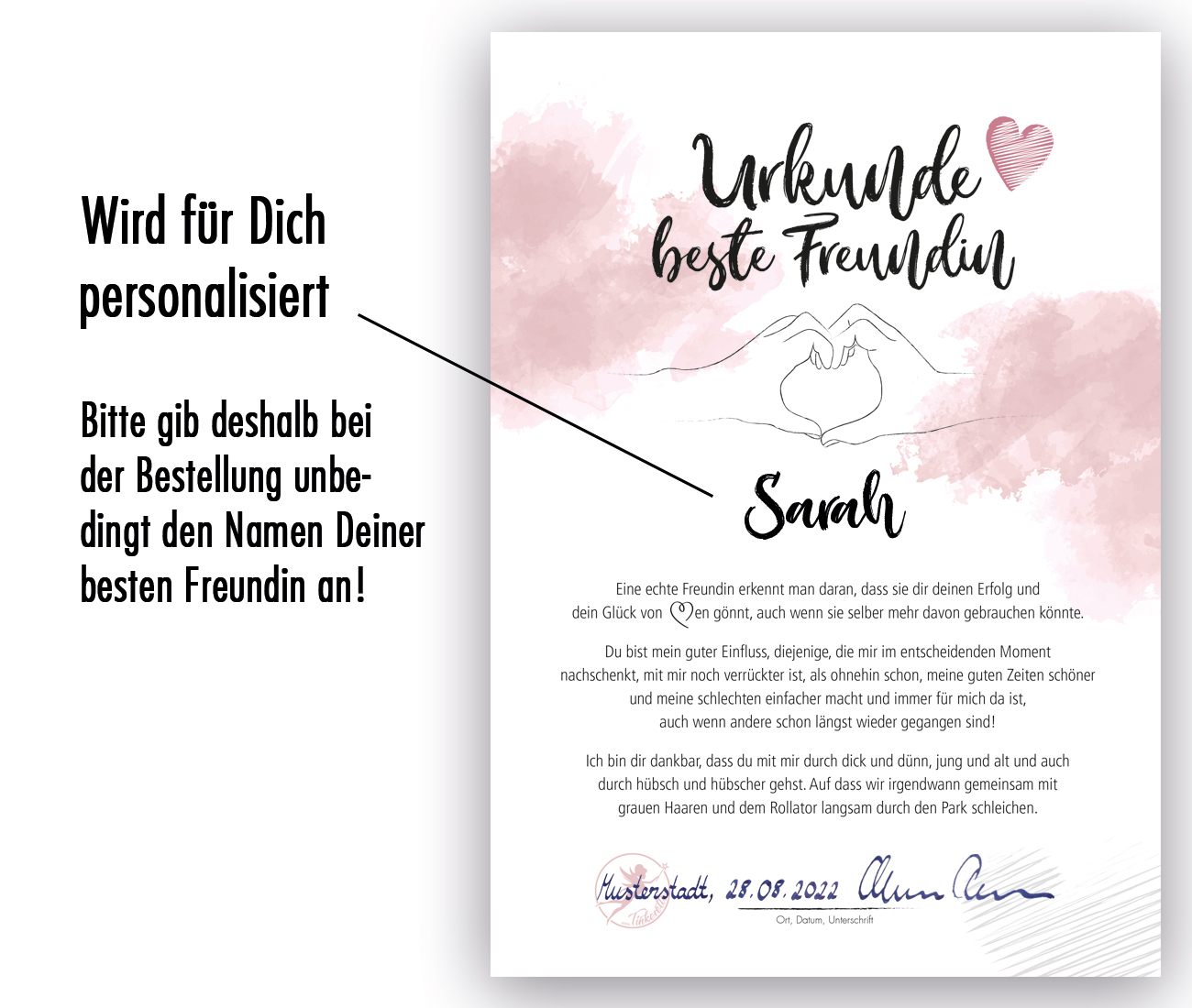Urkunde Beste Freundin “Herz” Tinkerella.de