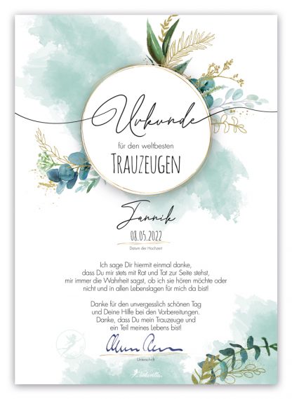 Tinkerella Trauzeugen-Urkunde "Blue"