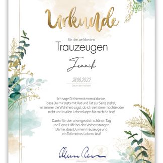 Tinkerella Trauzeugen-Urkunde "Flora"